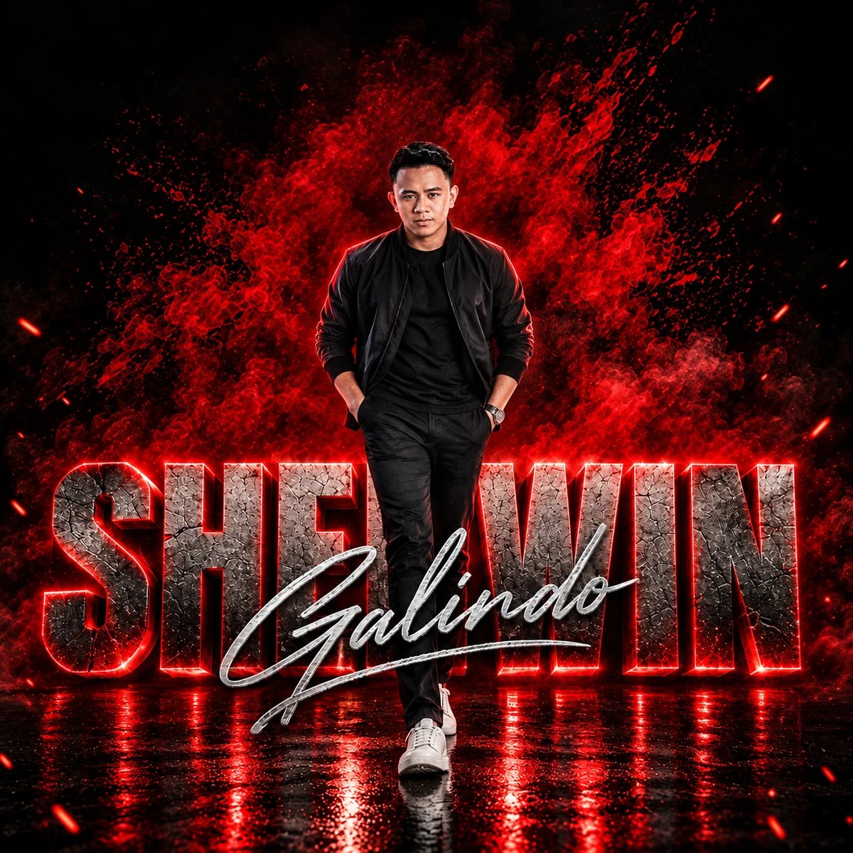 Sherwin Galindo — website developer and designer Sherwin Galindo standing in front of his name in red 3D letters
